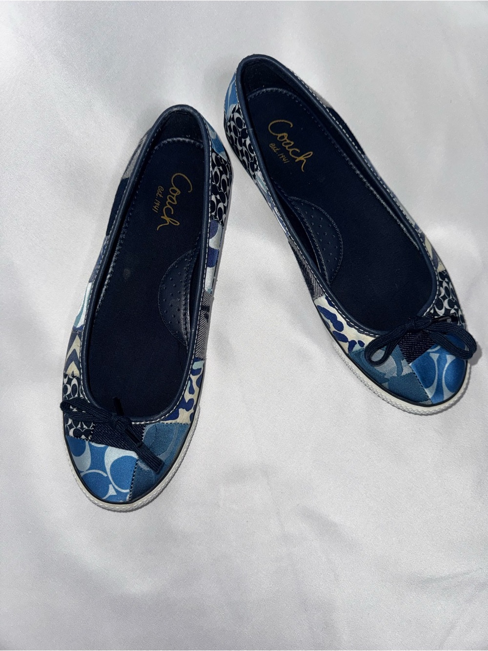 Coach Blue Patchwork Logo Ballet Flats with Bow - Picture 3 of 3